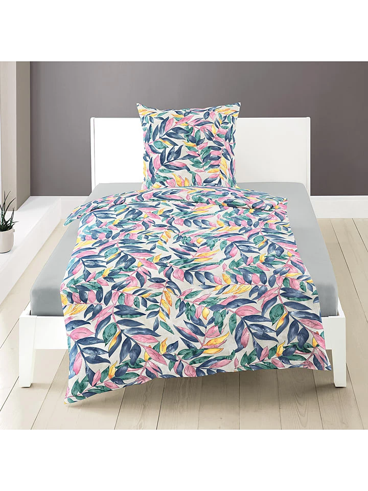 Bierbaum Satin-Bettwäsche-Set In Dunkelblau/ Bunt