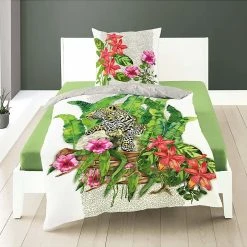 Bierbaum Satin-Bettwäsche-Set In Weiß/ Grün/ Bunt