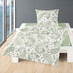 Bierbaum Seersucker-Bettwäsche-Set In Weiß/ Grün