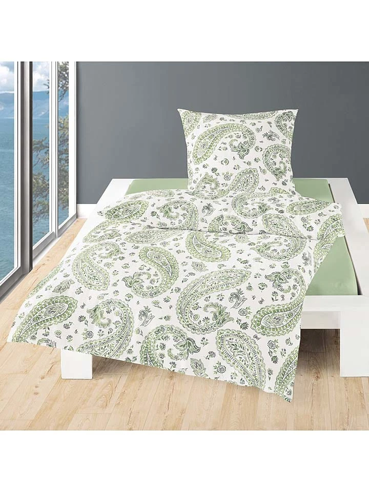 Bierbaum Seersucker-Bettwäsche-Set In Weiß/ Grün