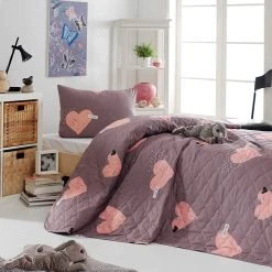 Colorful Cotton 2tlg. Renforcé-Tagesdecken-Set "Paula" In Lila/ Rosa