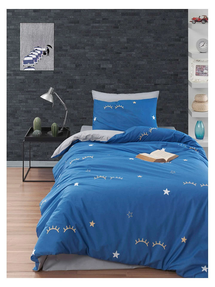 Colorful Cotton Renforcé-Bettwäsche-Set In Blau/ Grau