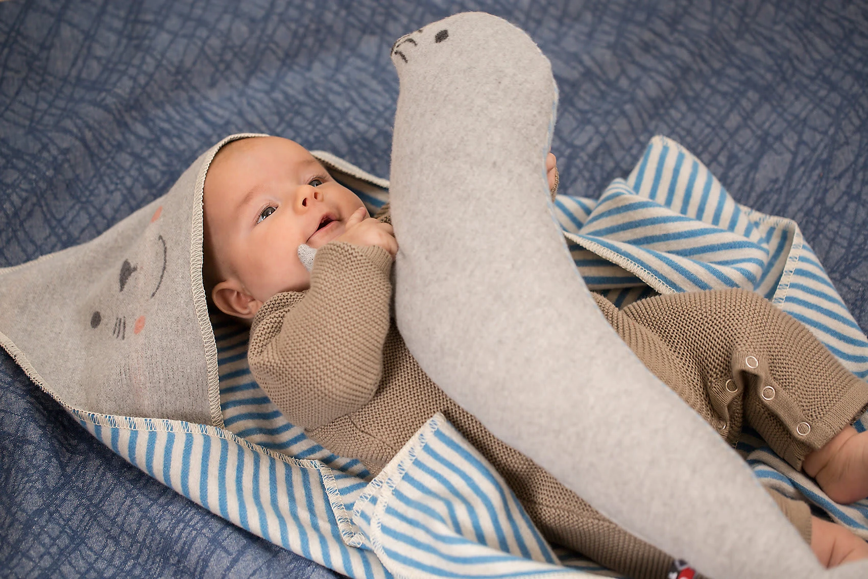 David Fussenegger Babydecke Mit Kapuze "Robbe/Streifen Boy" – Bild 3