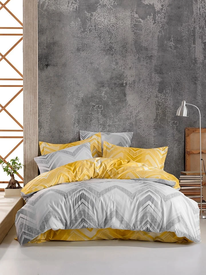 Elizabed Renforcé-Bettwäsche-Set "Gray" In Grau/ Gelb