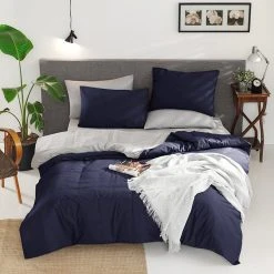 Elizabed Renforcé-Bettwäsche-Set In Dunkelblau/ Grau