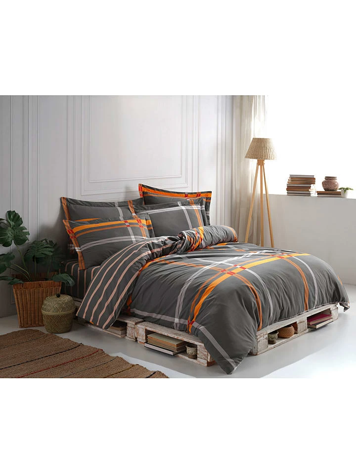 Elizabed Renforcé-Bettwäsche-Set In Grau/ Orange