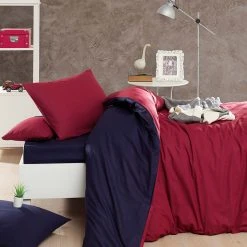 Elizabed Renforcé-Bettwäsche-Set In Rot/ Dunkelblau