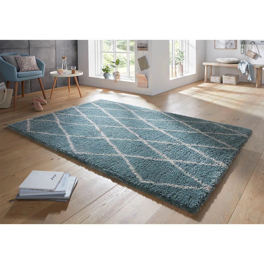 Freundin Home Collection Hochflor Teppich Truth Blau Creme – Bild 4