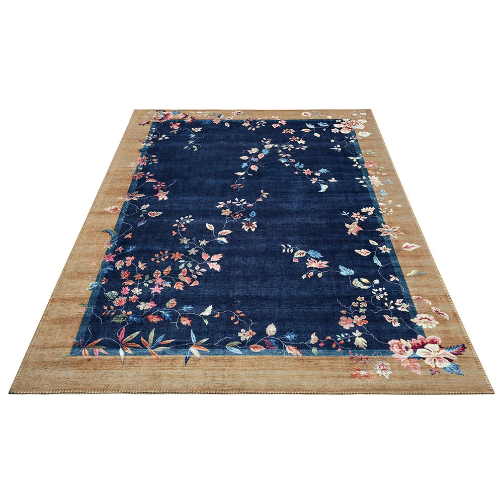 Freundin Home Collection Kurzflor Teppich Orientalisch Gloriosa Dunkelblau Beige – Bild 2