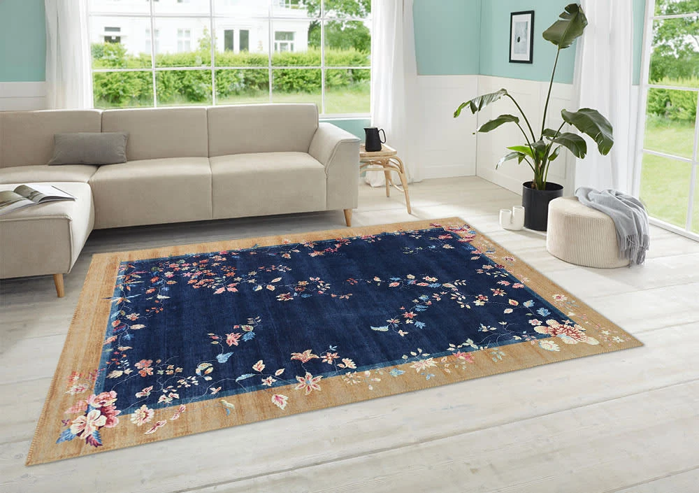 Freundin Home Collection Kurzflor Teppich Orientalisch Gloriosa Dunkelblau Beige – Bild 4