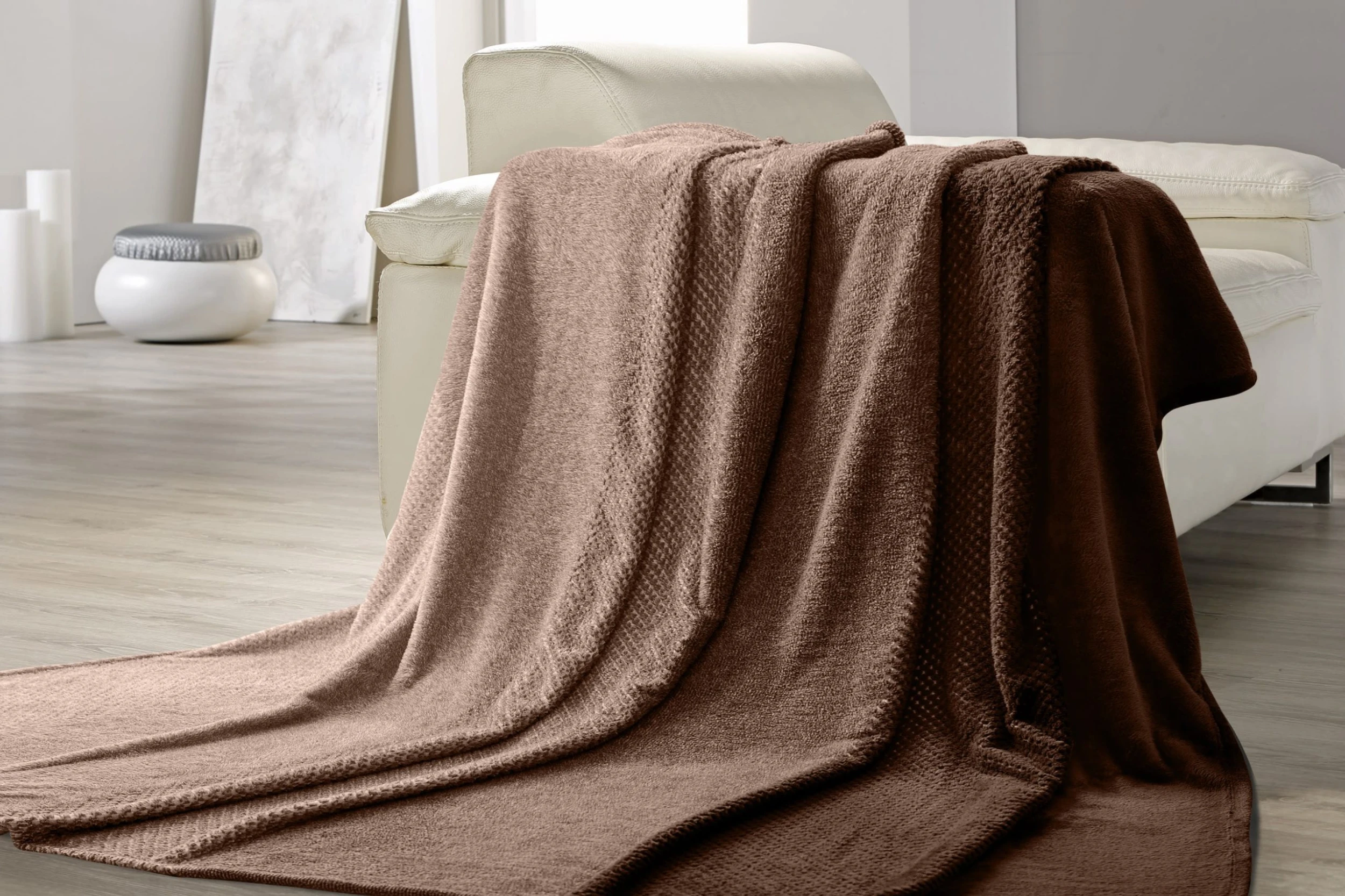 GMD Living Microfaser Kuscheldecke FLANELL-KOMBI In Farbe Braun – Bild 3