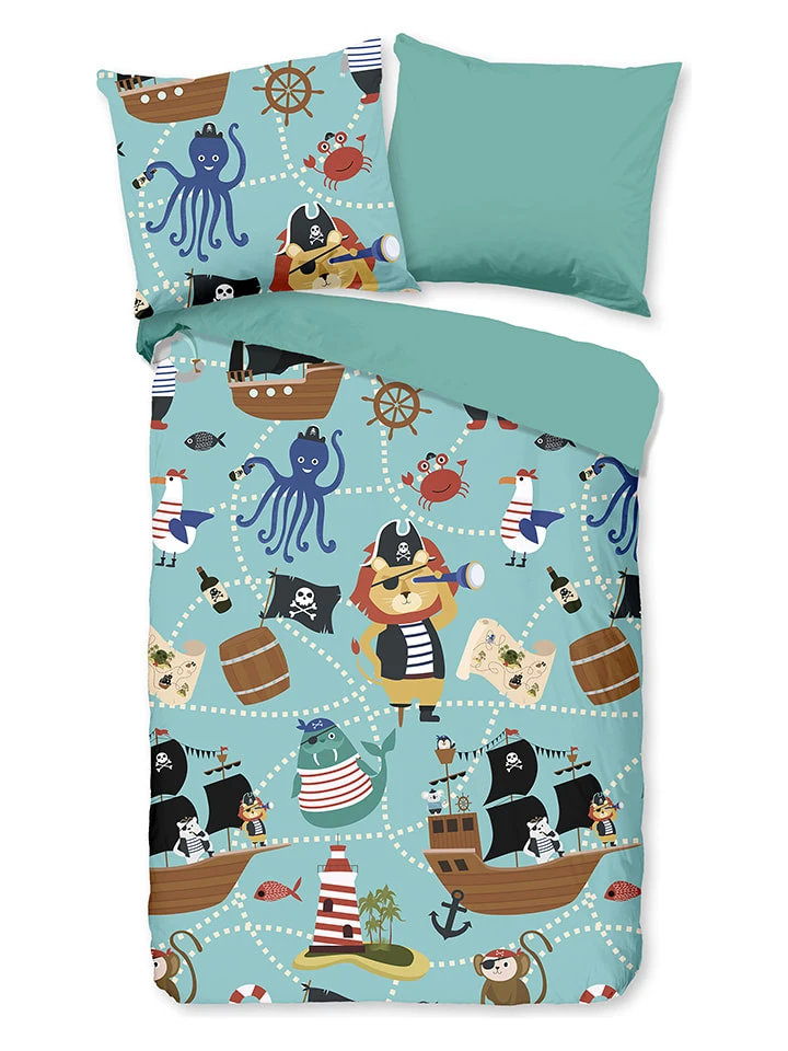 GOOD MORNING Bettwäsche-Set "Pirates" In Hellblau/ Bunt