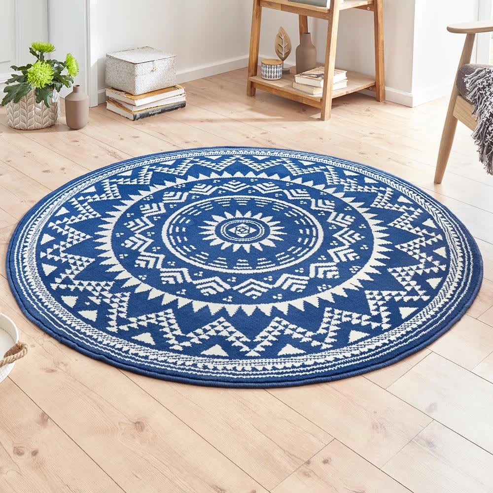 Hanse Home Kurzflor Teppich Valencia Blau Creme Rund – Bild 2