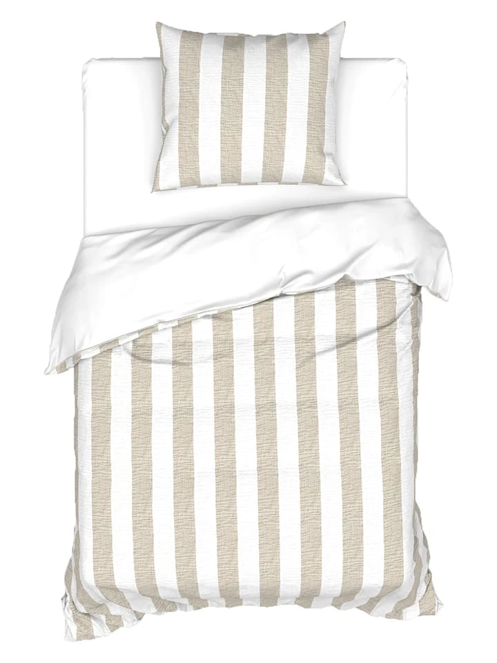 Heckett & Lane Bettwäsche-Set "Quinn" In Beige/ Weiß