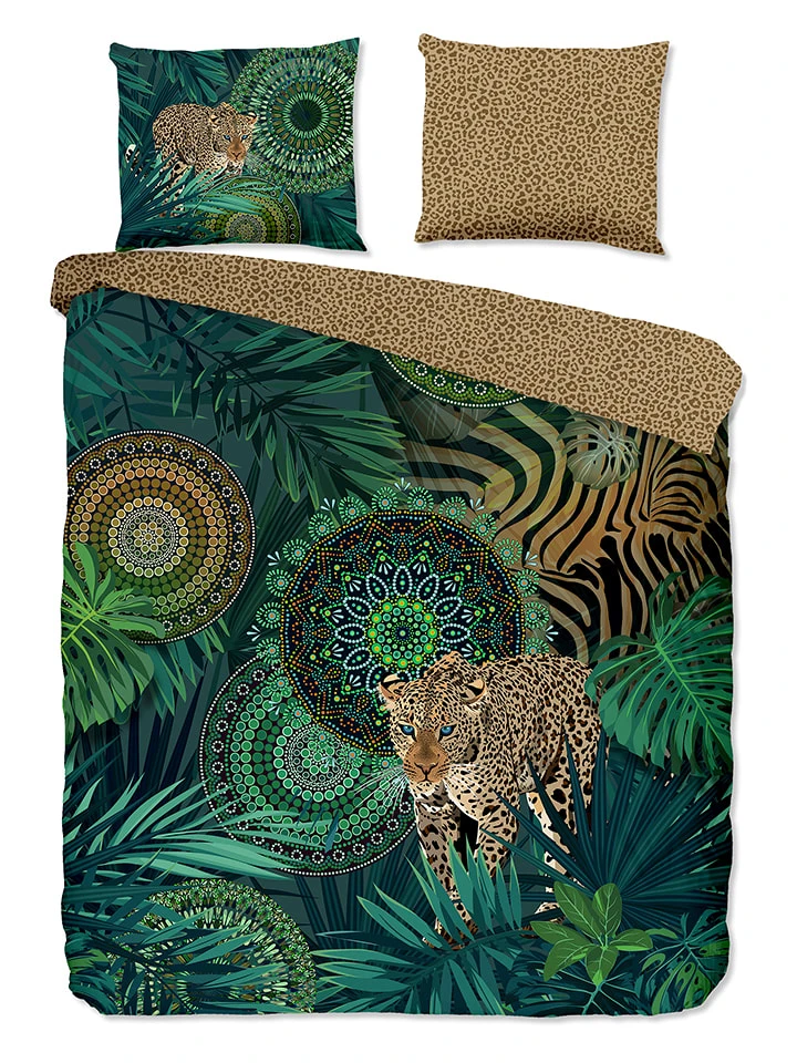 HIP Flanell-Bettwäsche-Set "Taysir" In Hellbraun/ Grün – Bild 2