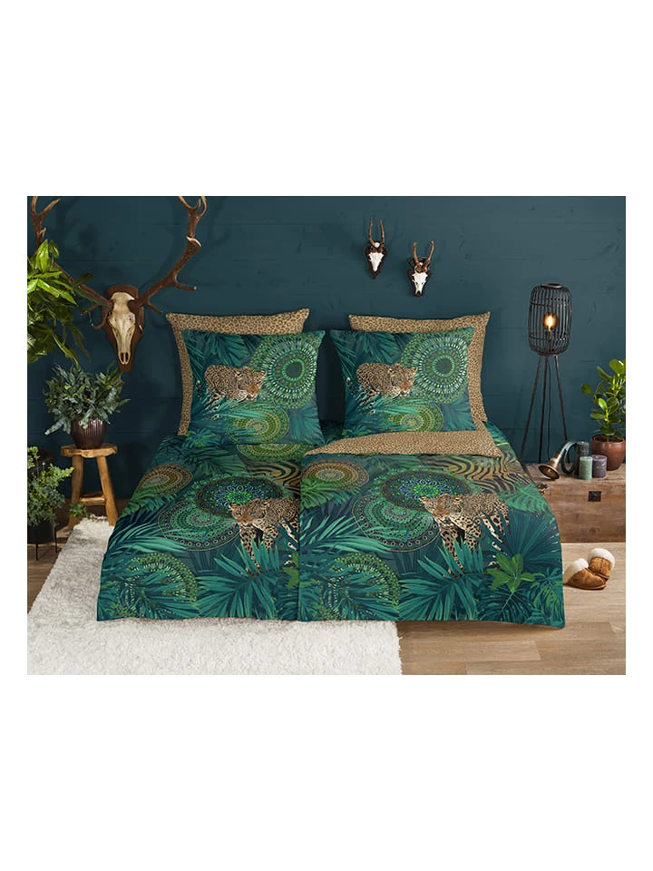 HIP Flanell-Bettwäsche-Set "Taysir" In Hellbraun/ Grün – Bild 3