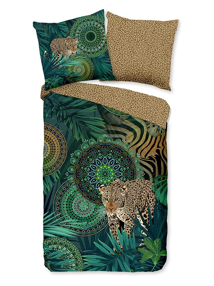 HIP Flanell-Bettwäsche-Set "Taysir" In Hellbraun/ Grün