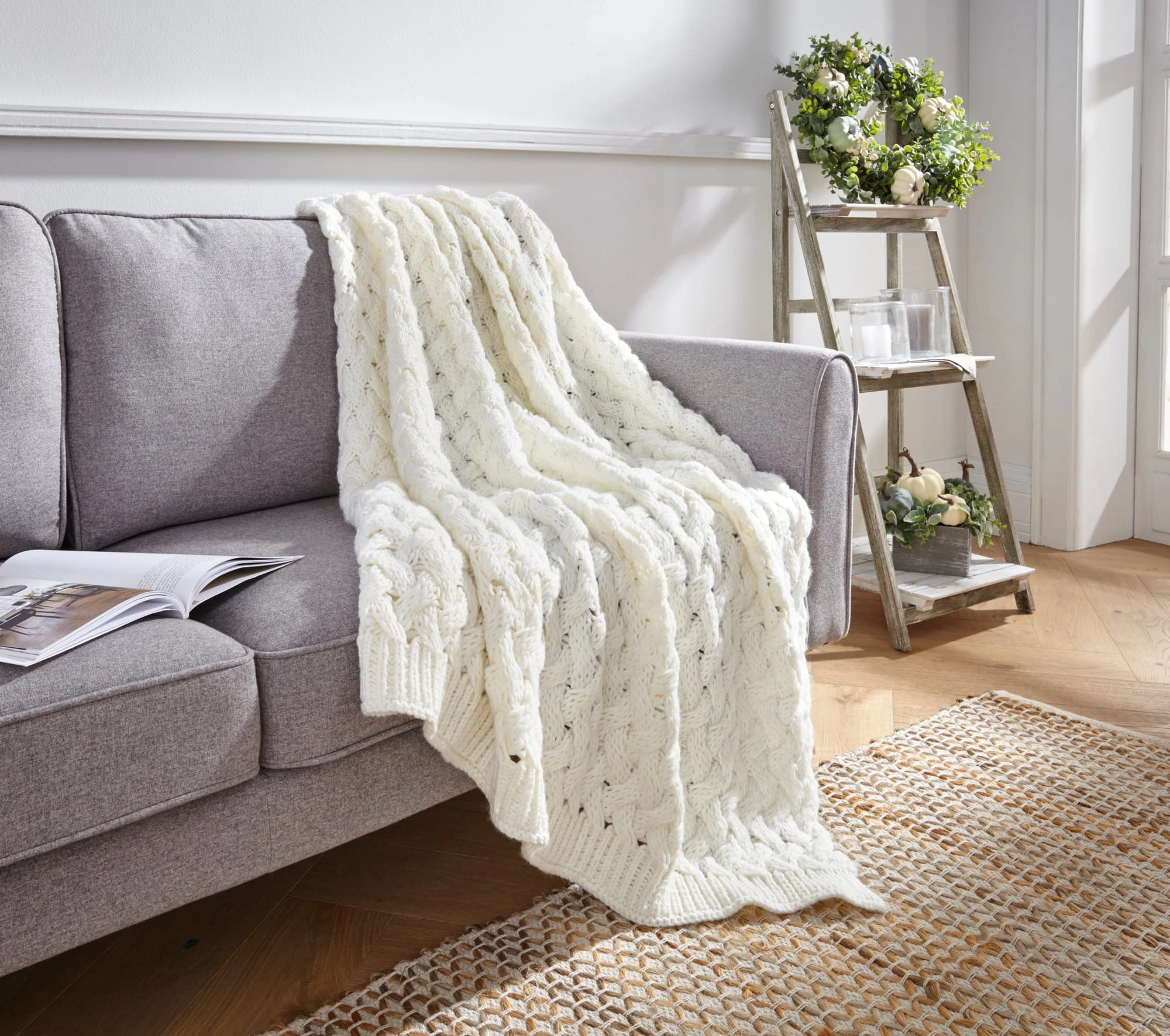HomeLiving Kuscheldecke "Strick" 1270x1520 In Creme – Bild 2