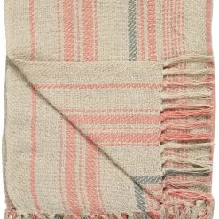 Ib Laursen Plaid Creme Mit Streifen Coral Sands Und Grau 130x160