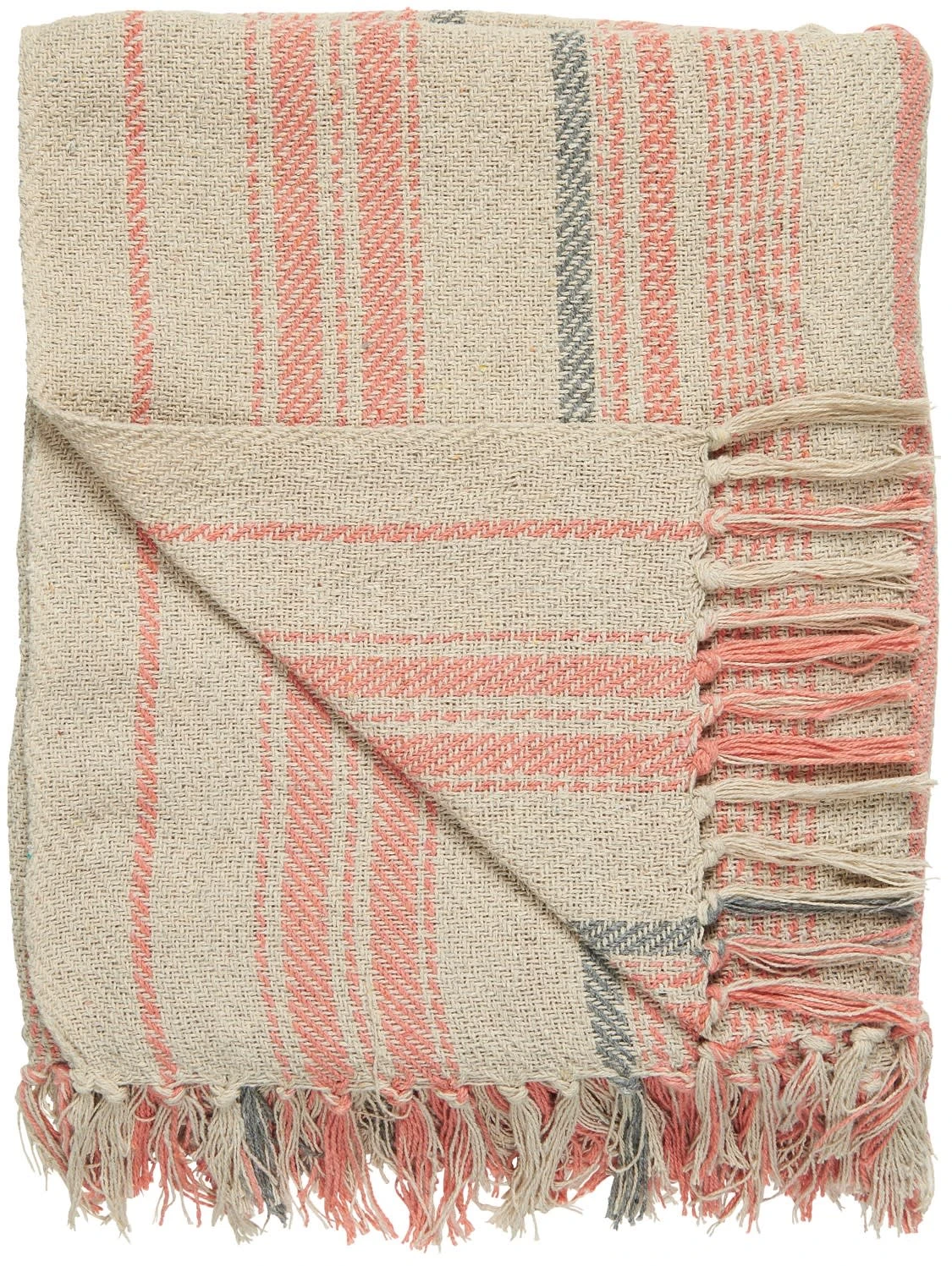Ib Laursen Plaid Creme Mit Streifen Coral Sands Und Grau 130x160