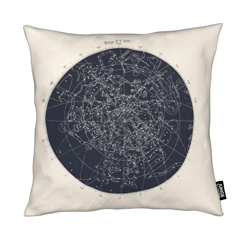 Juniqe Kissen "Map N°XIV" In Blau & Cremeweiß