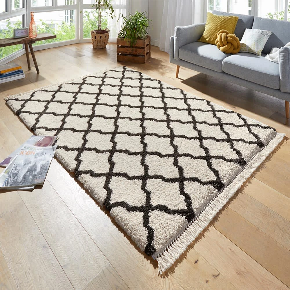 Mint Rugs Hochflor Teppich Fransen Pearl Creme Schwarz â Bild 4
