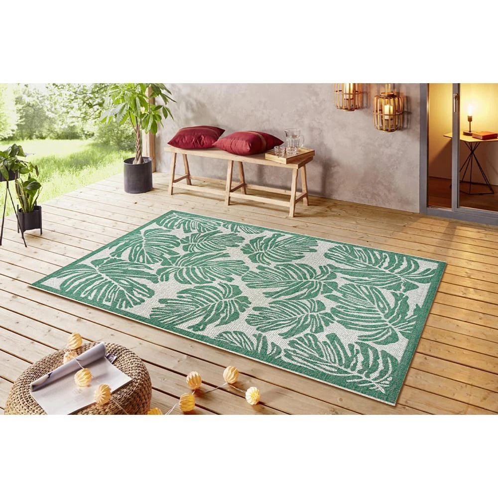 Northrugs In- & Outdoor Teppich Monstera Smaragdgrün Creme – Bild 4