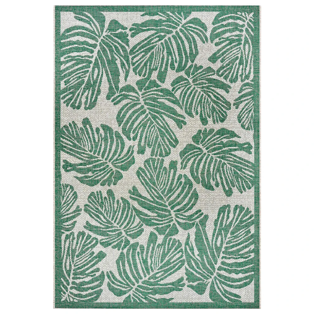 Northrugs In- & Outdoor Teppich Monstera Smaragdgrün Creme