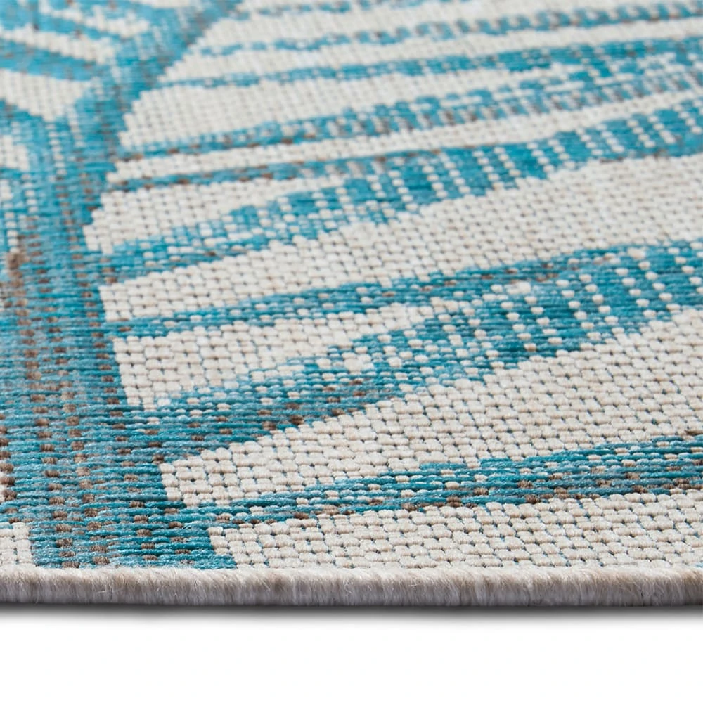 Northrugs In- & Outdoor Teppich Palm Türkis Creme Blau, 160 Cm Rund – Bild 3