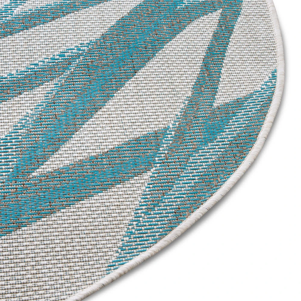 Northrugs In- & Outdoor Teppich Palm Türkis Creme Blau, 160 Cm Rund – Bild 6