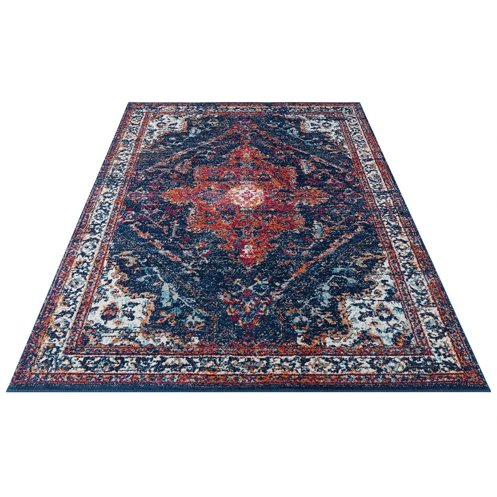 Nouristan Orientalischer Kurzflor Teppich Azrow Mitternachtsblau – Bild 2