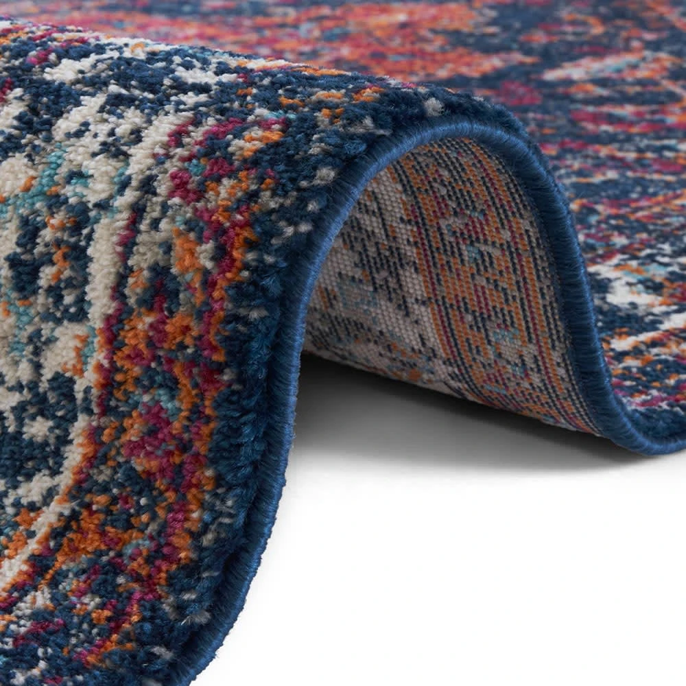 Nouristan Orientalischer Kurzflor Teppich Azrow Mitternachtsblau – Bild 3