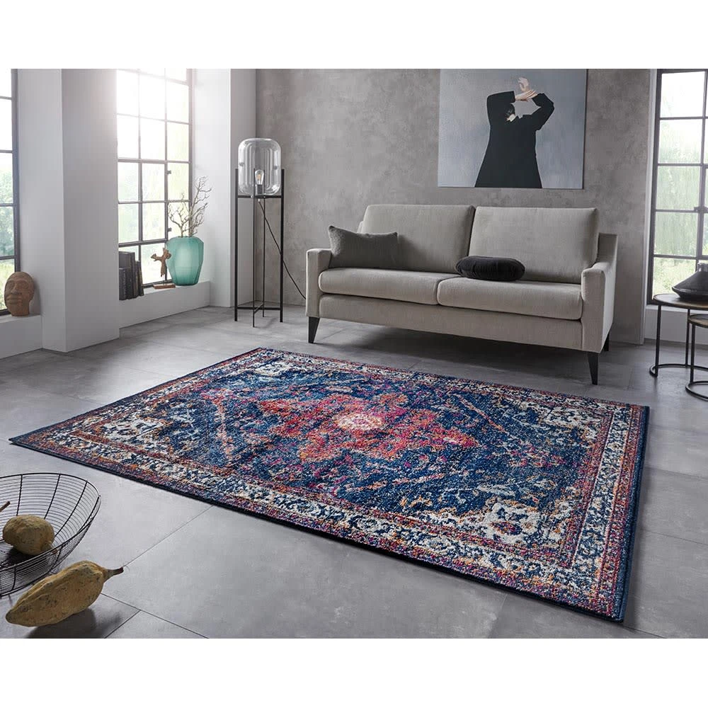 Nouristan Orientalischer Kurzflor Teppich Azrow Mitternachtsblau – Bild 4
