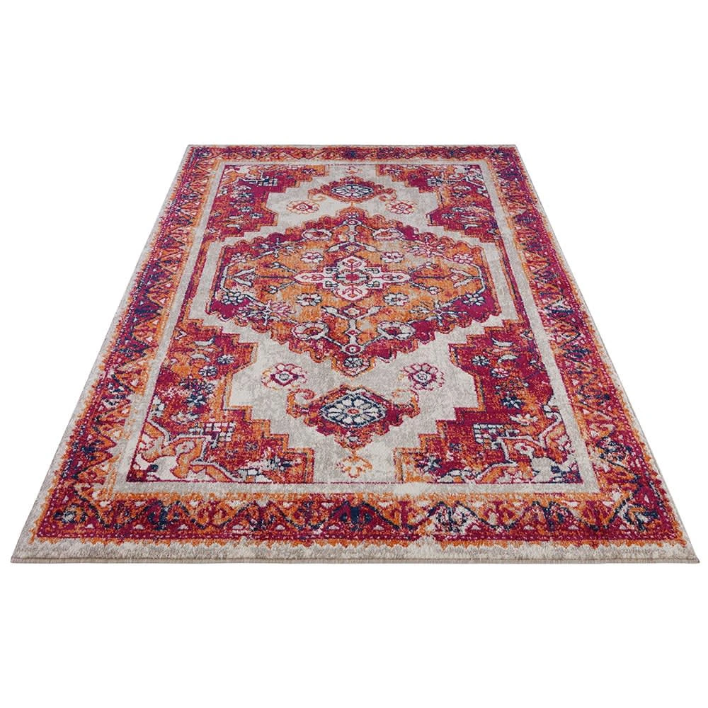 Nouristan Orientalischer Kurzflor Teppich Daber Himbeerrot – Bild 2