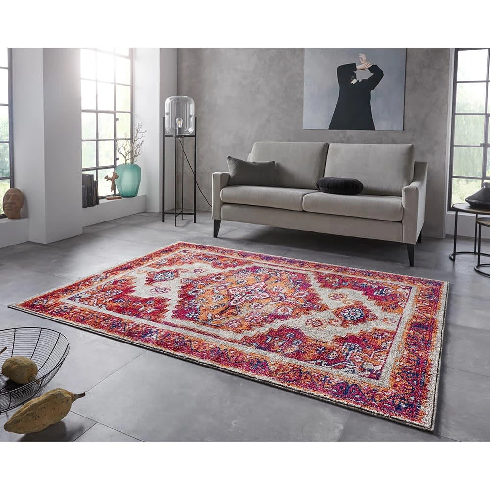 Nouristan Orientalischer Kurzflor Teppich Daber Himbeerrot – Bild 4