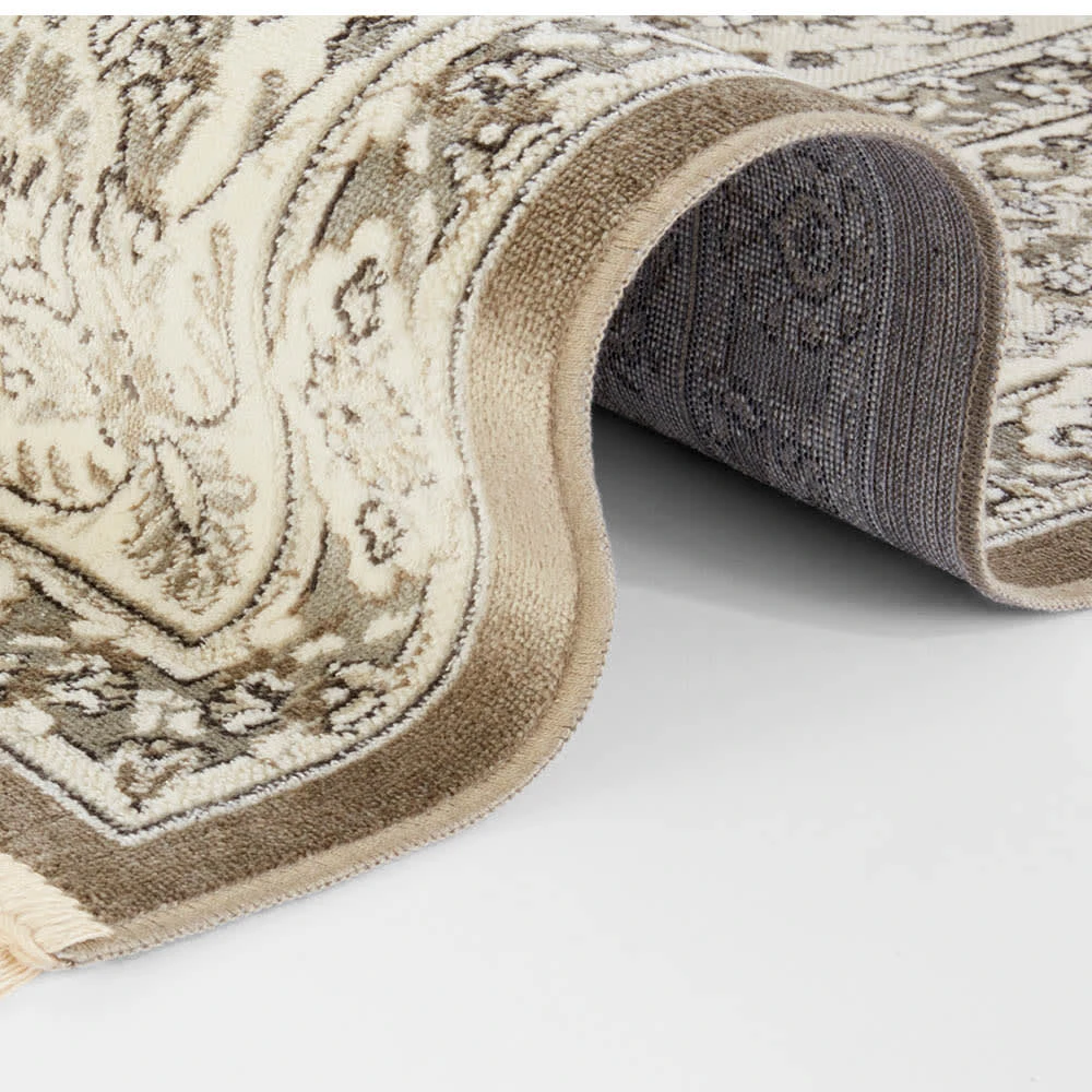 Nouristan Orientalischer Samt-Teppich Fransen Antik Nain Olivgrün Grau – Bild 3