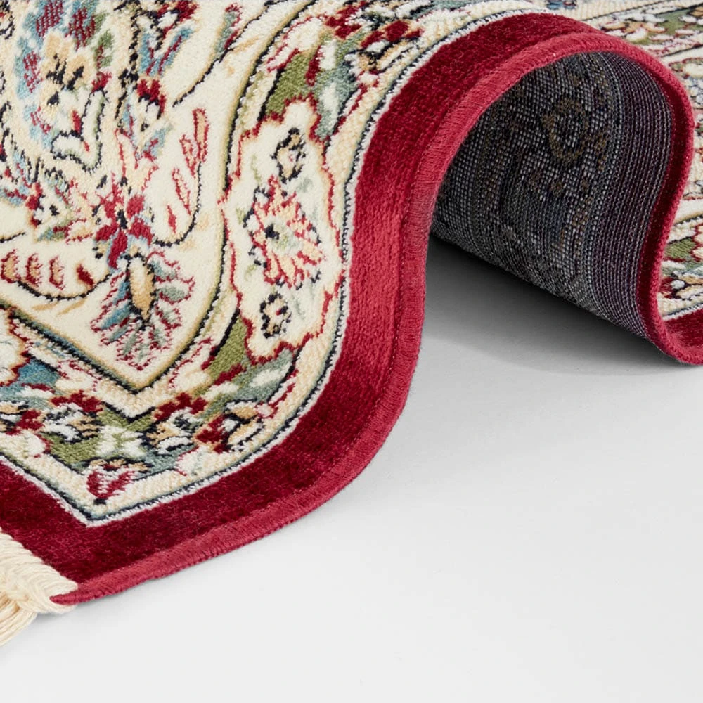 Nouristan Orientalischer Samt-Teppich Fransen Antik Nain Rot Grün – Bild 3