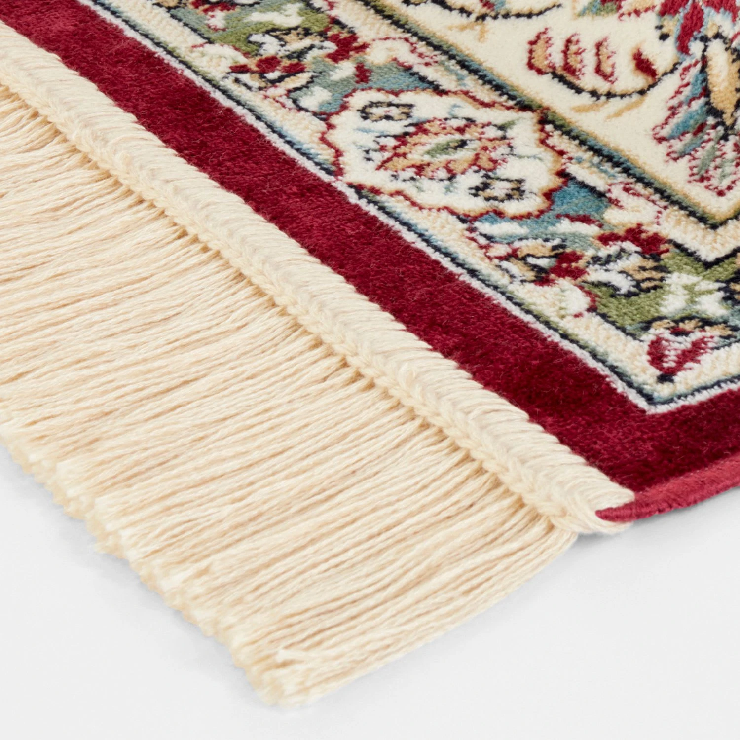 Nouristan Orientalischer Samt-Teppich Fransen Antik Nain Rot Grün – Bild 4