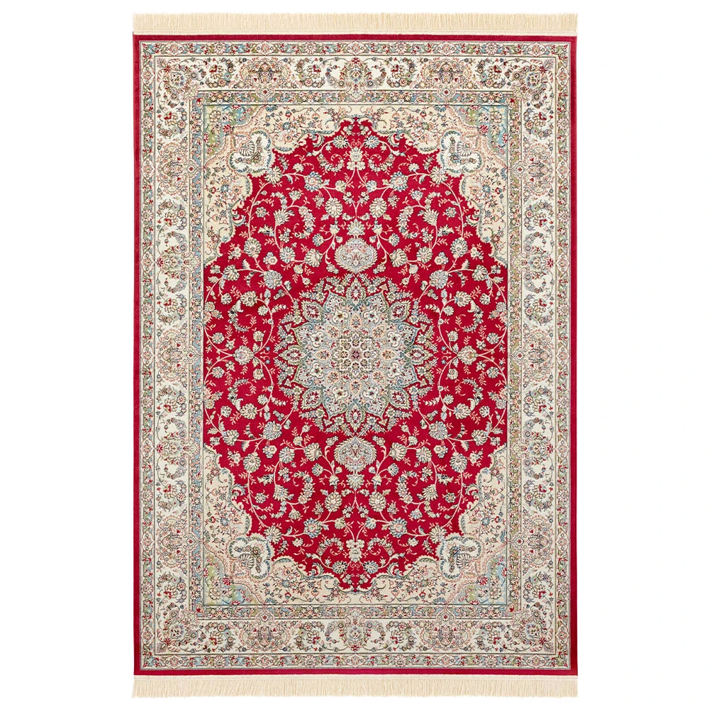 Nouristan Orientalischer Samt-Teppich Fransen Antik Nain Rot Grün