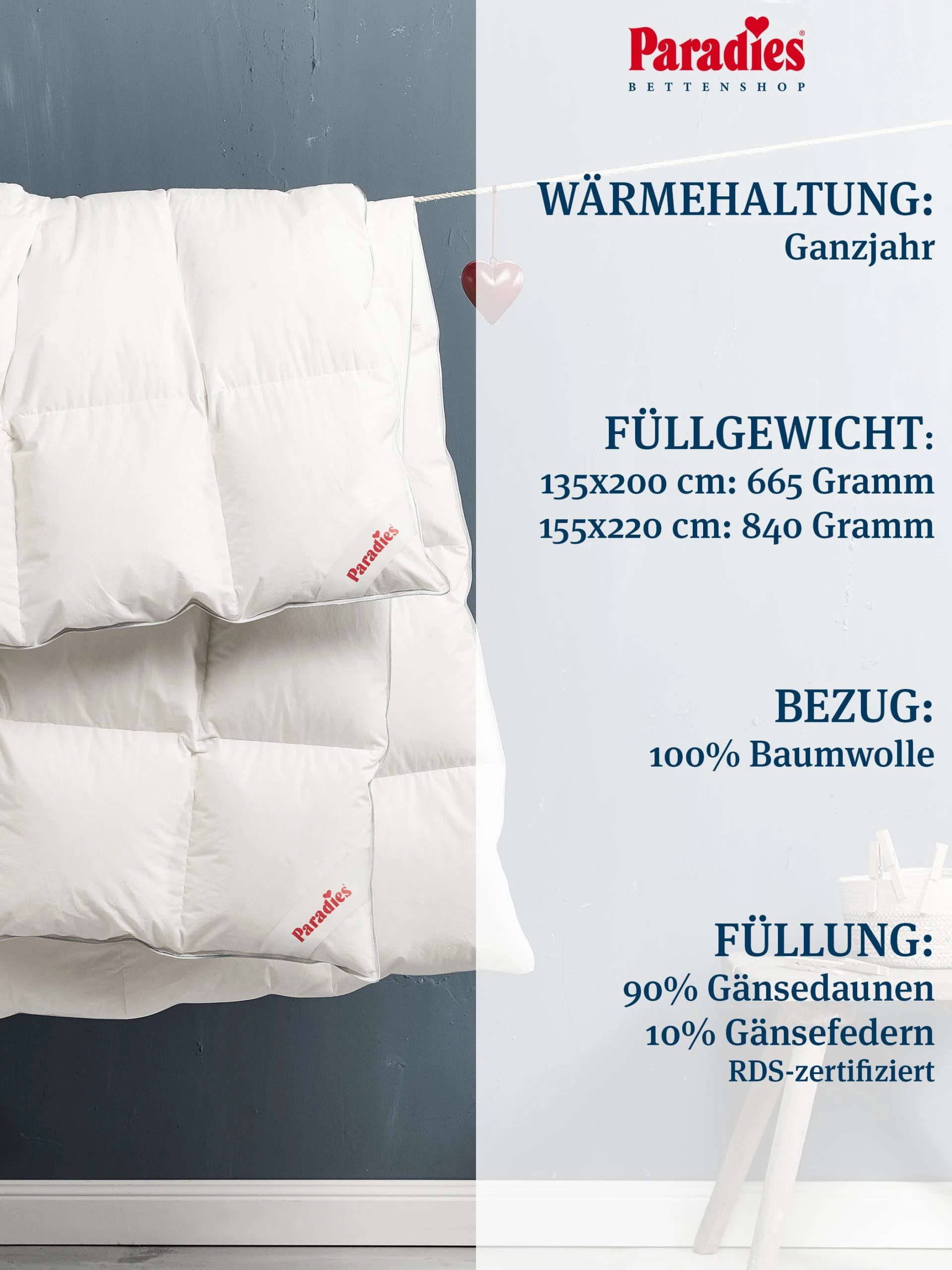 Paradies Ganzjahresbettdecke "Gabi 90" In Weiß – Bild 3