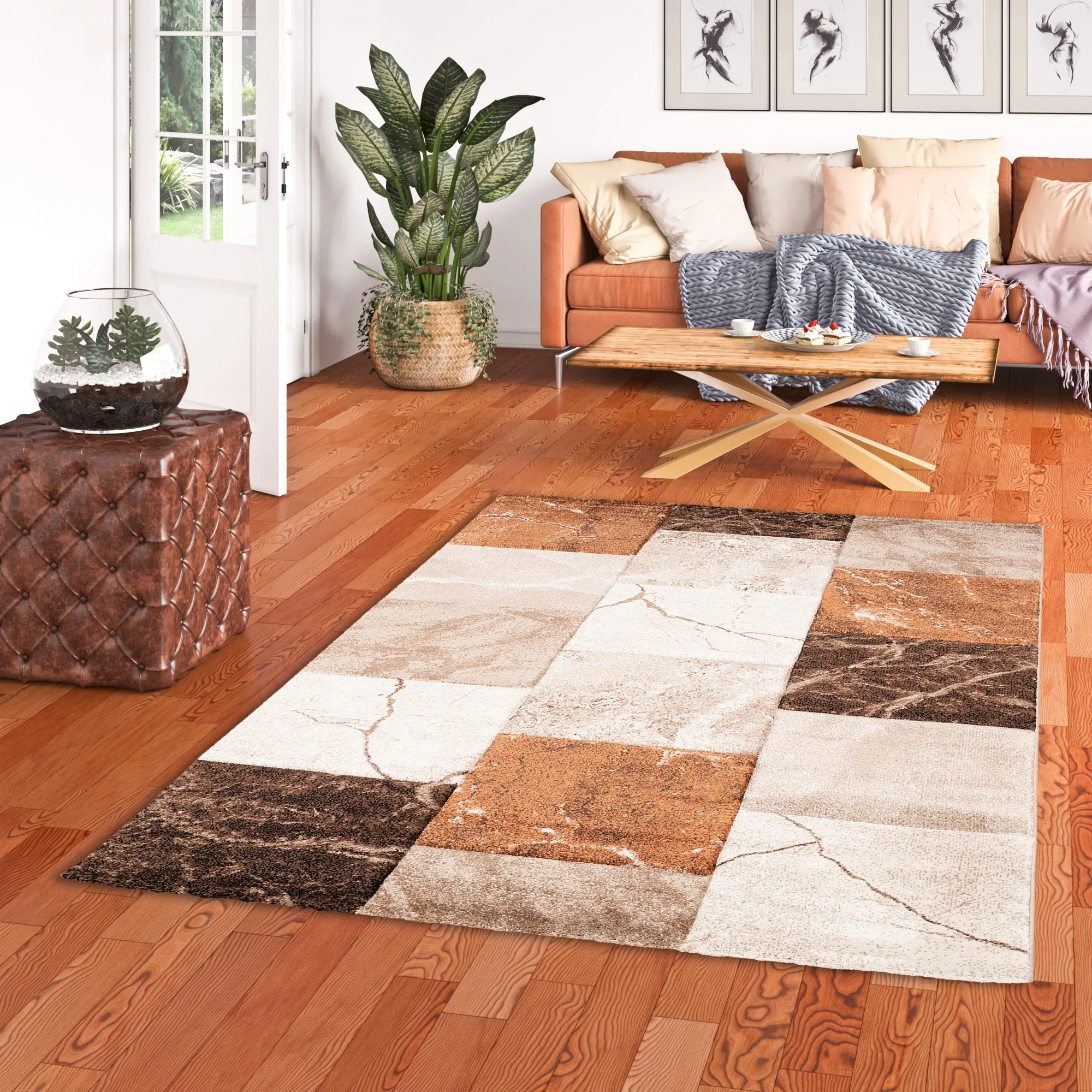 Pergamon Designer Teppich Maui Marmor Optik In Braun – Bild 5