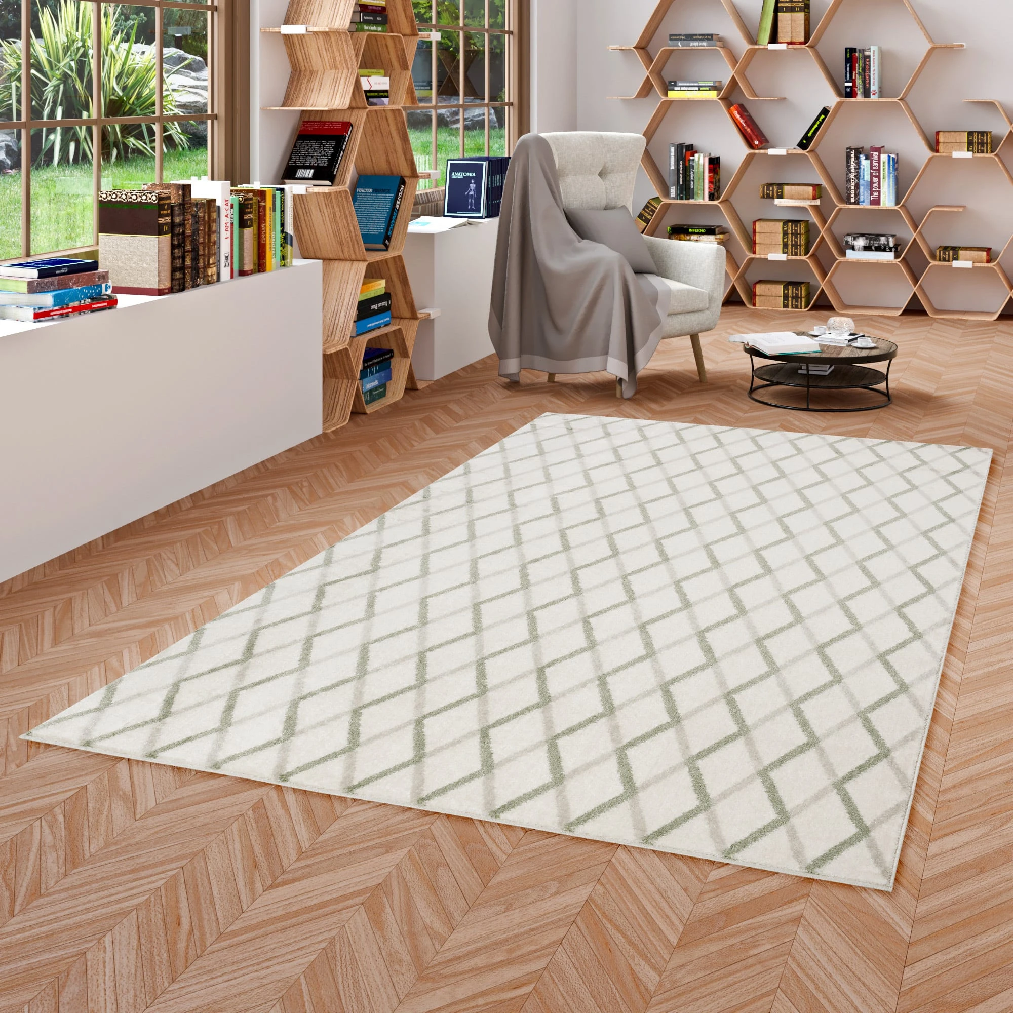 Pergamon Designer Teppich Retro Montana Rauten In Beige – Bild 5