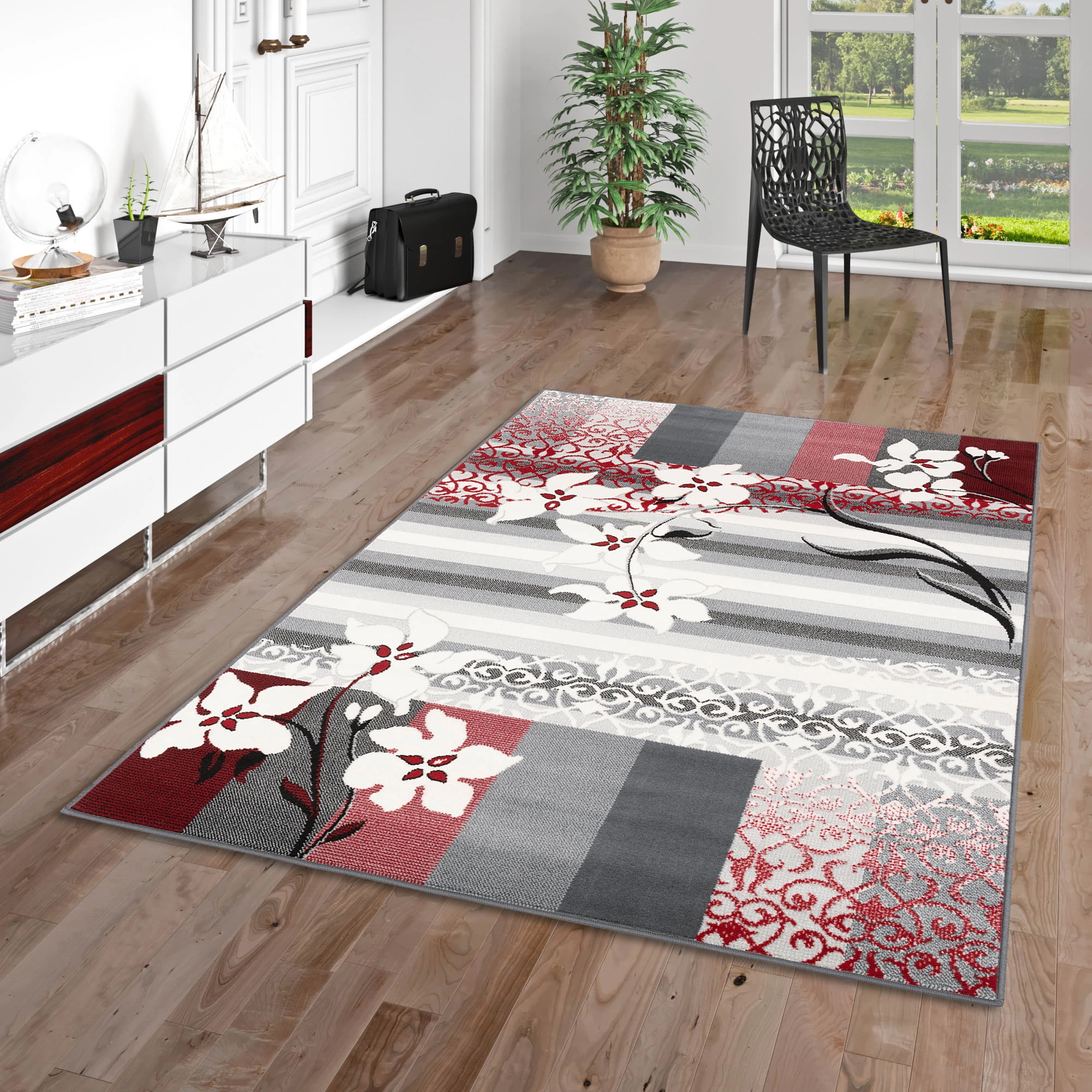 Pergamon Designer Teppich Samba Modern Blumen In Rot – Bild 5