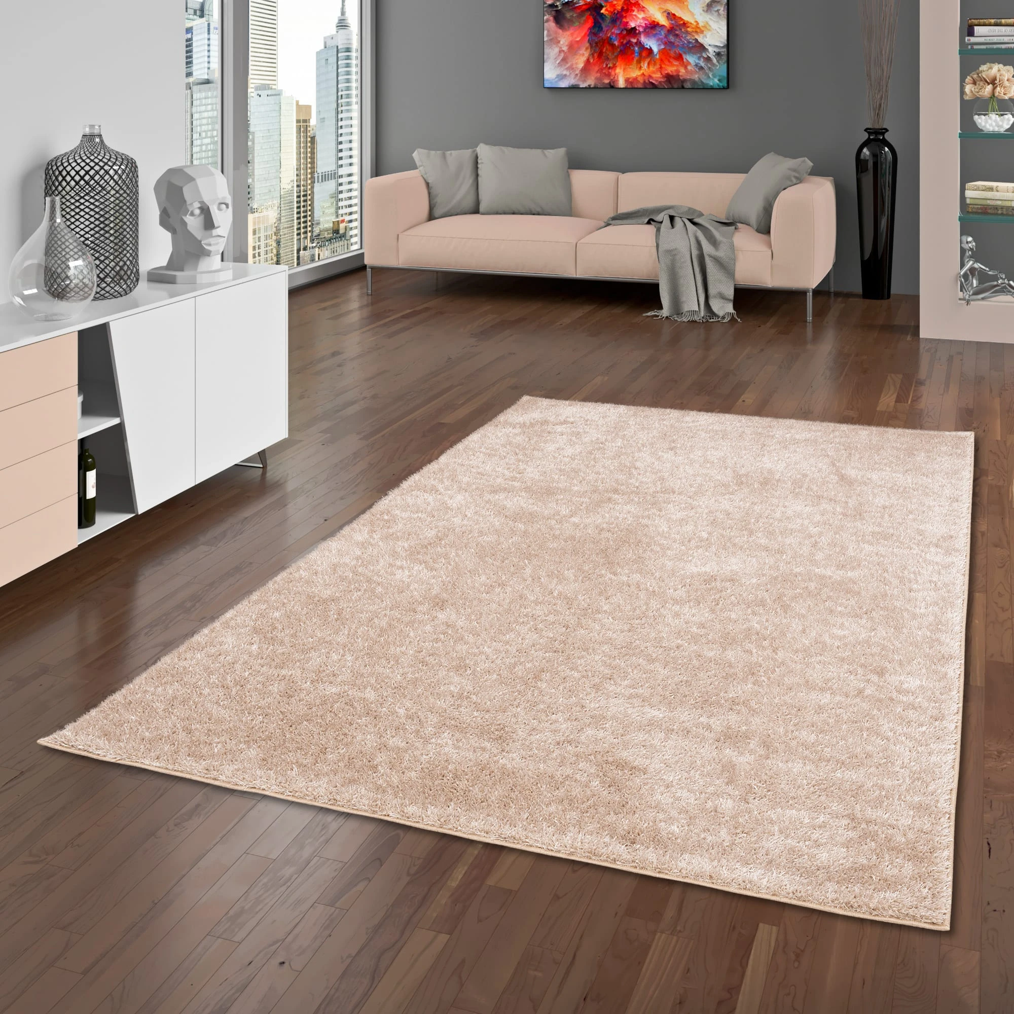 Pergamon Hochflor Shaggy Teppich Luxus Lounge In Beige – Bild 5