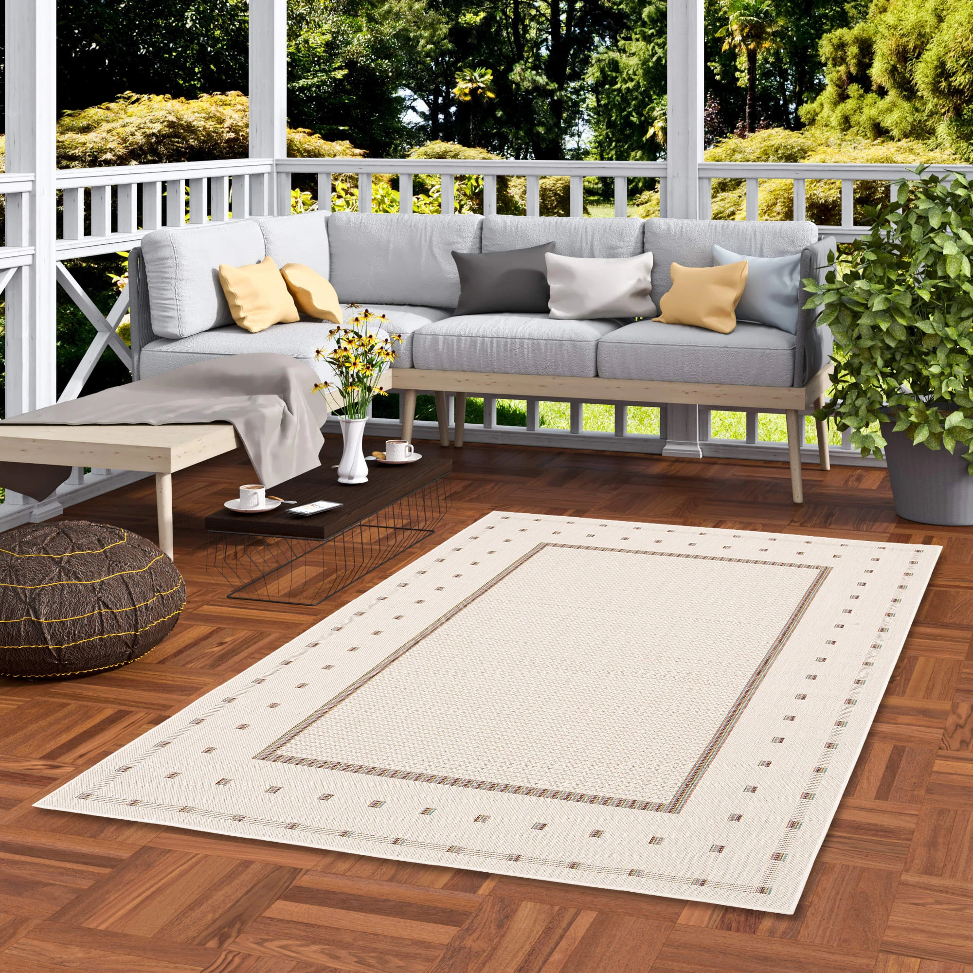 Pergamon In & Outdoor Teppich Flachgewebe Campus Bordüre In Beige – Bild 5