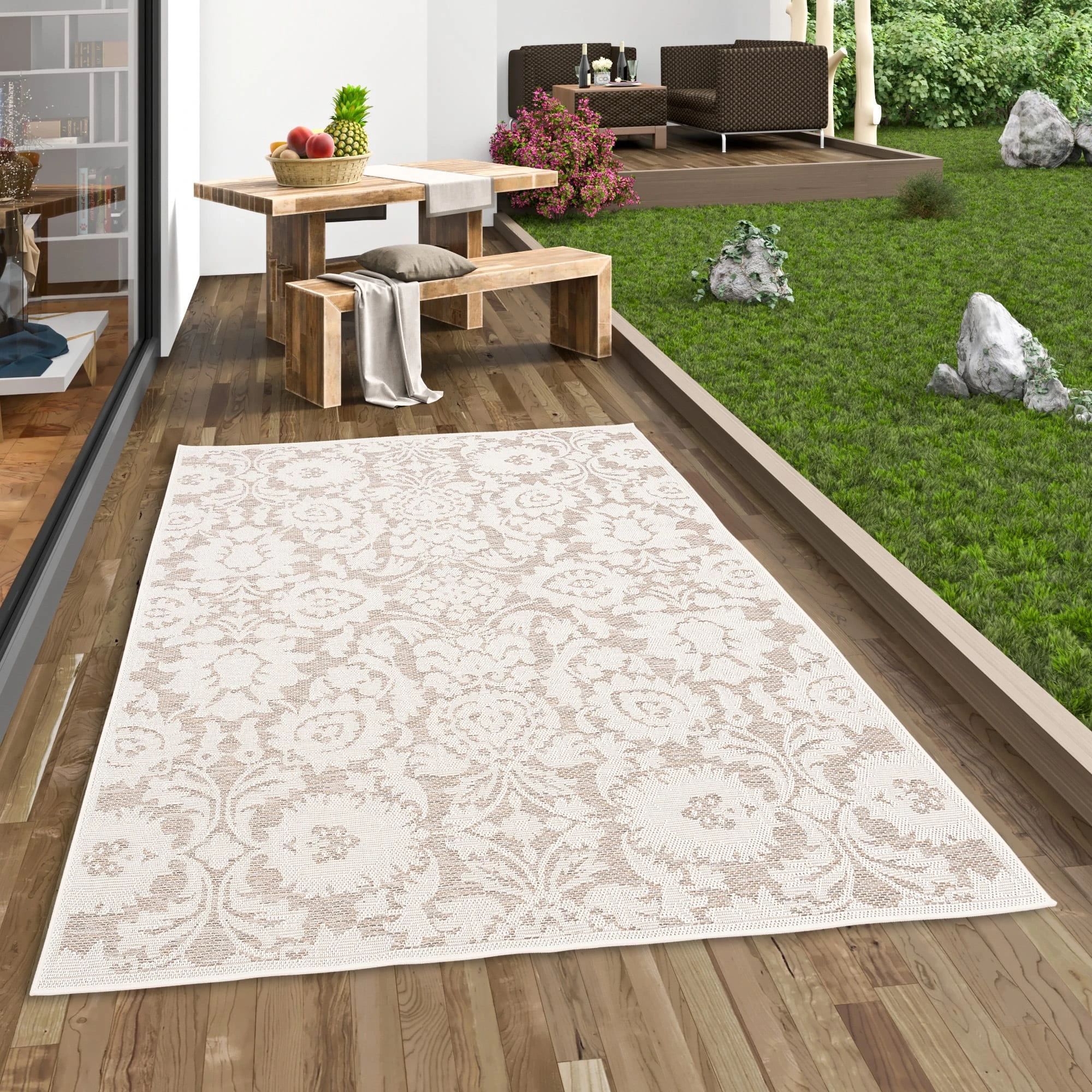 Pergamon In & Outdoor Teppich Flachgewebe Ottawa Barock In Beige – Bild 5