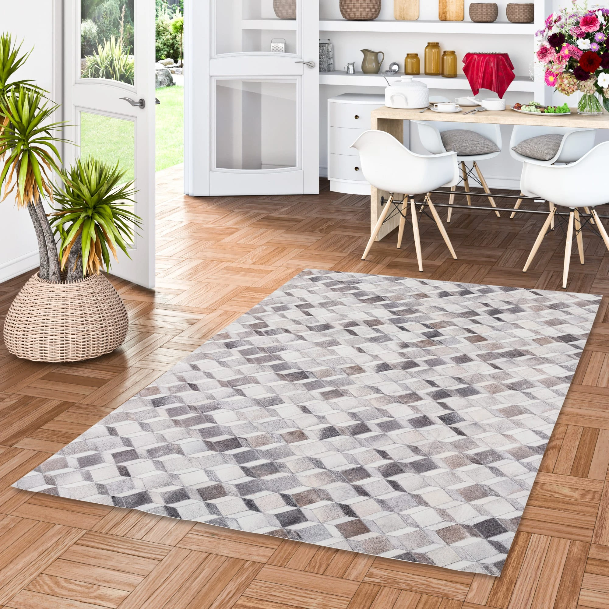 Pergamon Kunstfaser Patchwork Tierfell 3D Optik In Grau Beige – Bild 5