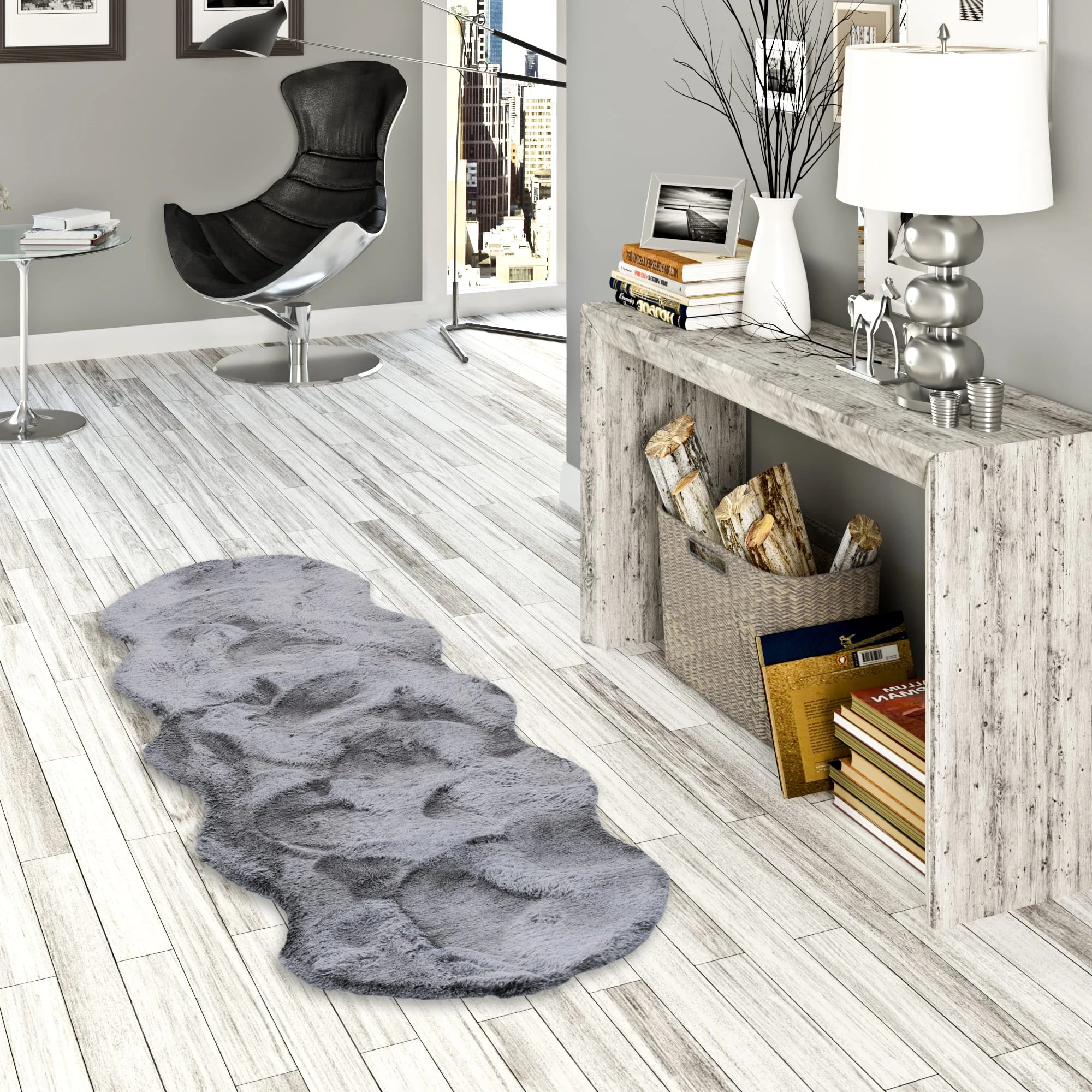 Pergamon Luxus Super Soft Fellteppich Plush Shape XL In Grau Meliert – Bild 4