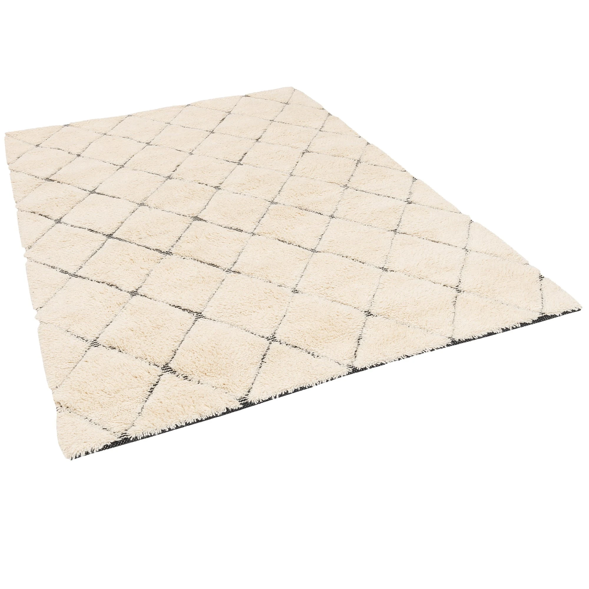 Pergamon Natur Teppich Shaggy Wolle Linea Rauten In Wollweiss – Bild 2