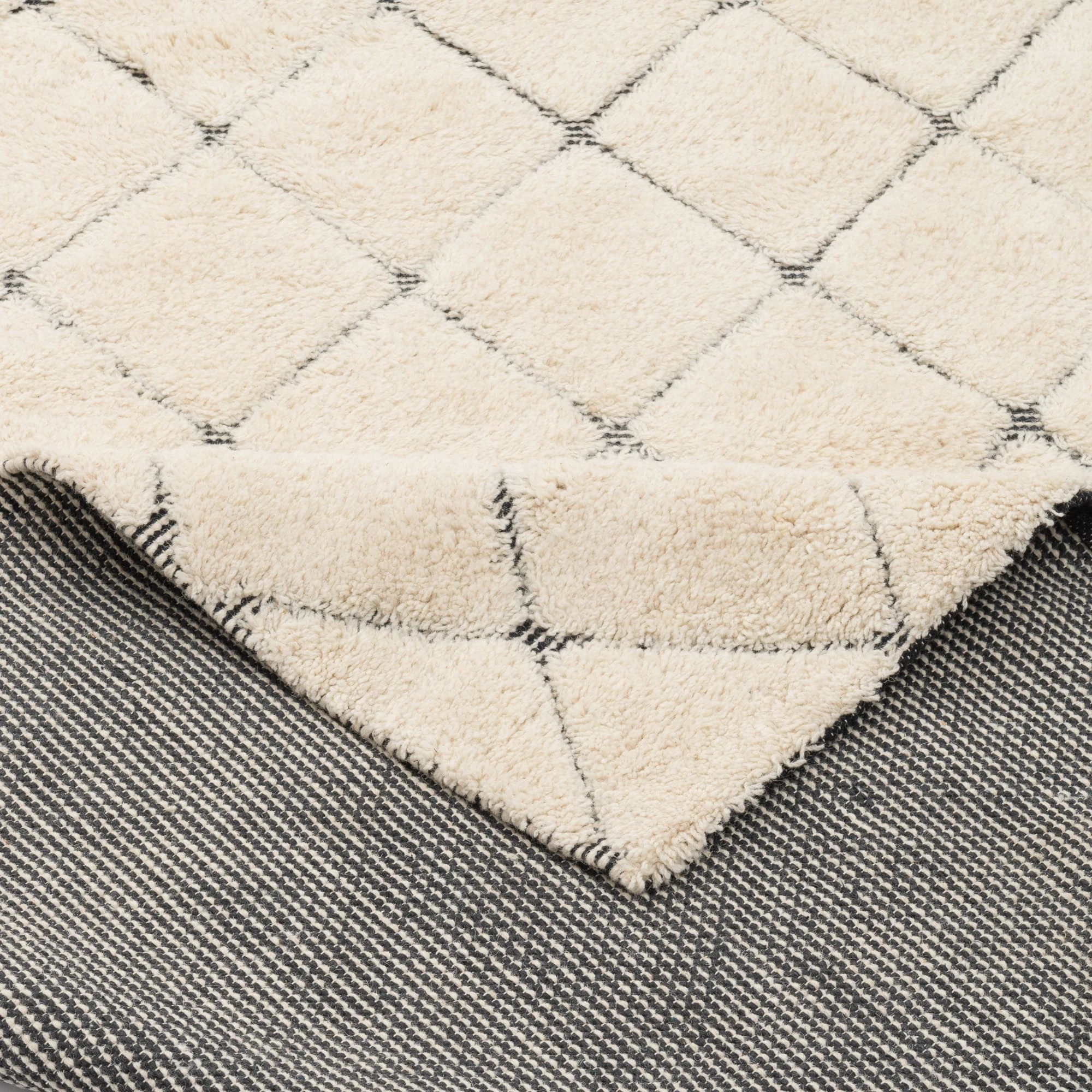 Pergamon Natur Teppich Shaggy Wolle Linea Rauten In Wollweiss – Bild 4